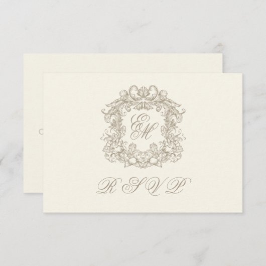 Monogram Crest Elegant Ivory Menu Wedding (Voorkant / Achterkant)