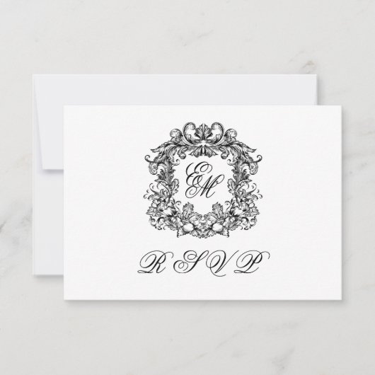Monogram Crest Elegant Menu Wedding RSVP Kaart (Voorkant)