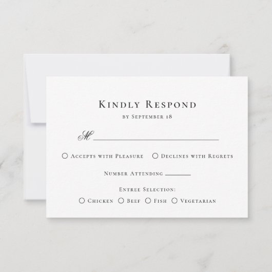 Monogram Crest Elegant Menu Wedding RSVP Kaart (Achterkant)