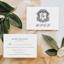 Monogram Crest Elegant Menu Wedding RSVP Kaart