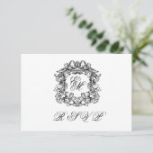 Monogram Crest Elegante Bruiloft Dieetopties RSVP Kaartje (Staand voorkant)