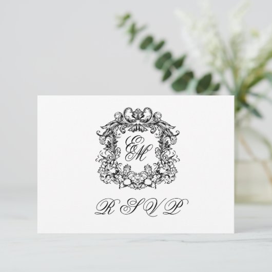 Monogram Crest Elegante Bruiloft Dieetopties RSVP Kaartje (Staand voorkant)