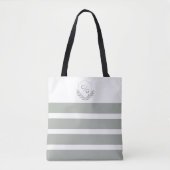 Monogram Crest en Sage Groene Strepen Tote Bag (Voorkant)