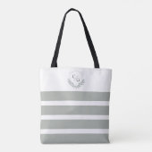 Monogram Crest en Sage Groene Strepen Tote Bag (Achterkant)