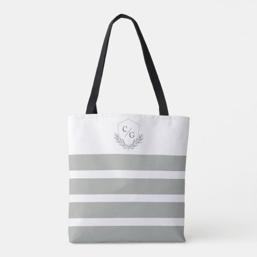 Monogram Crest en Sage Groene Strepen Tote Bag (Achterkant)