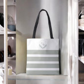 Monogram Crest en Sage Groene Strepen Tote Bag