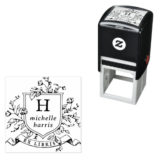monogram Crest Ex Libris Eigen naamboek Zelfinktende Stempel (In situ)