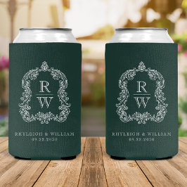 Monogram Crest Forest Green Wedding Blikjeskoeler