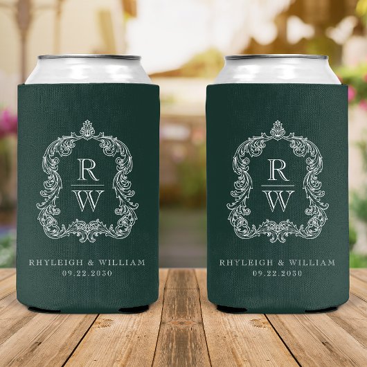 Monogram Crest Forest Green Wedding Blikjeskoeler