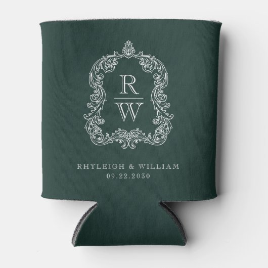 Monogram Crest Forest Green Wedding Blikjeskoeler (Voorkant)