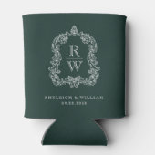 Monogram Crest Forest Green Wedding Blikjeskoeler (Achterkant)