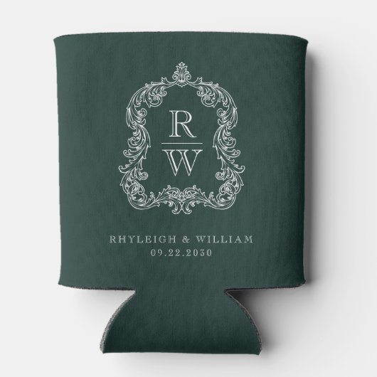 Monogram Crest Forest Green Wedding Blikjeskoeler (Achterkant)
