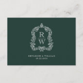 Monogram Crest Forest Green Wedding Details Informatiekaartje (Achterkant)