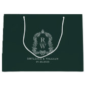 Monogram Crest Forest Green Wedding Groot Cadeauzakje (Voorkant)