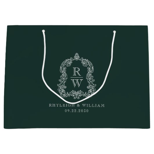 Monogram Crest Forest Green Wedding Groot Cadeauzakje (Voorkant)