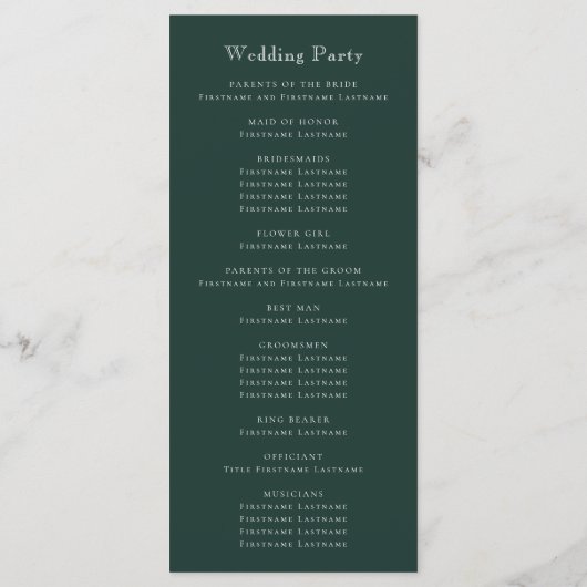 Monogram Crest Forest Green Wedding Programmakaart (Achterkant)