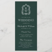 Monogram Crest Forest Green Wedding Programmakaart (Voorkant)