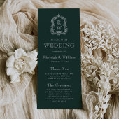 Monogram Crest Forest Green Wedding Programmakaart