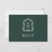 Monogram Crest Forest Green Wedding RSVP Kaartje (Voorkant)