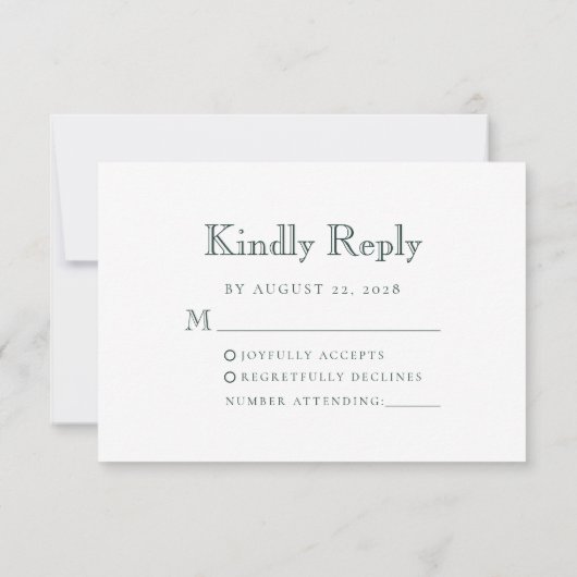 Monogram Crest Forest Green Wedding RSVP Kaartje (Achterkant)