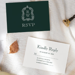 Monogram Crest Forest Groen Huwelijk RSVP Kaartje
