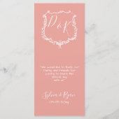 Monogram Crest Gold Blush Bruiloft menu (Achterkant)