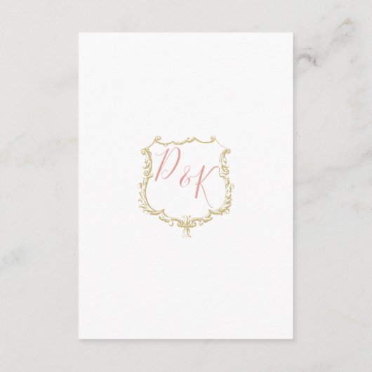 Monogram Crest Gold Blush-verblijfskaarten Informatiekaartje (Achterkant)
