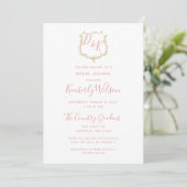 Monogram Crest Gold Blush Vrijgezellenfeest Kaart (Staand voorkant)