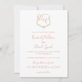 Monogram Crest Gold blush Wedding Kaart (Voorkant)