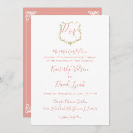 Monogram Crest Gold blush Wedding Kaart