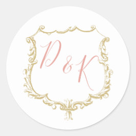 Monogram Crest Gold Blush Wedding Ronde Sticker