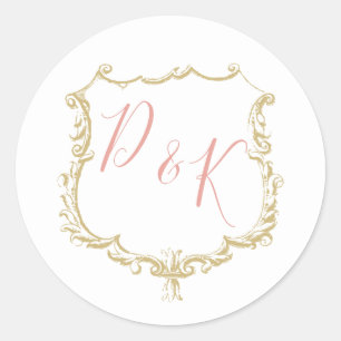 Monogram Crest Gold Blush Wedding Ronde Sticker