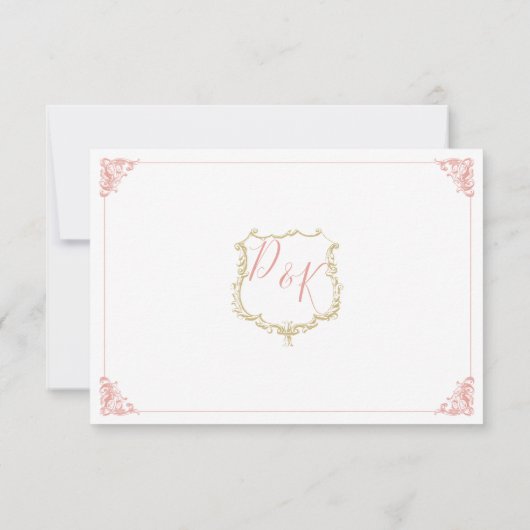 Monogram Crest Gold Blush Wedding rsvp (Achterkant)