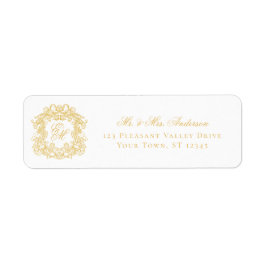 Monogram Crest Gold Bruiloft Retouradres Etiket