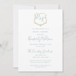 Monogram Crest Gold Dusty Blue Vrijgezellenfeest Kaart