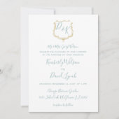 Monogram Crest Gold Dusty Blue Wedding Kaart (Voorkant)