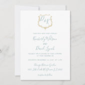 Monogram Crest Gold Dusty Blue Wedding Kaart (Voorkant)