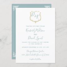 Monogram Crest Gold Dusty Blue Wedding