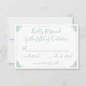 Monogram Crest Gold Dusty Blue Wedding rsvp (Voorkant)