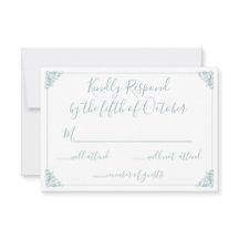 Monogram Crest Gold Dusty Blue Wedding rsvp