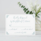 Monogram Crest Gold Dusty Blue Wedding rsvp (Staand voorkant)