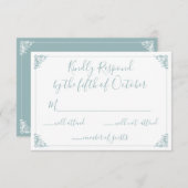 Monogram Crest Gold Dusty Blue Wedding rsvp (Voorkant / Achterkant)