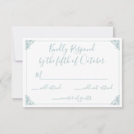 Monogram Crest Gold Dusty Blue Wedding rsvp Kaartje