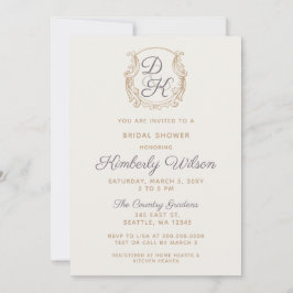 Monogram Crest Gold  Paars Vrijgezellenfeest Kaart