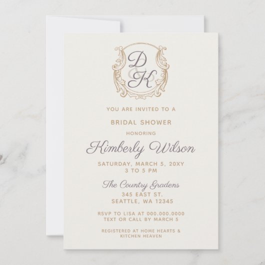 Monogram Crest Gold Paars Vrijgezellenfeest Kaart (Voorkant)