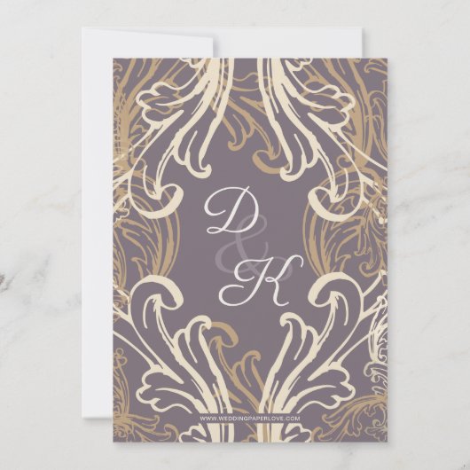 Monogram Crest Gold  Paars Vrijgezellenfeest Kaart (Achterkant)