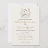 Monogram Crest Gold Paarse Vintage Weddenschap Kaart (Voorkant)