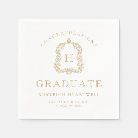 Monogram Crest Gold White Graduation Party Servet (Voorkant)