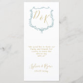 Monogram Crest Goud Stoffig blauw Bruiloft menu (Achterkant)