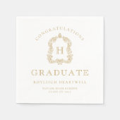 Monogram Crest Goud Witte Afstudeerfeest Servet (Voorkant)
